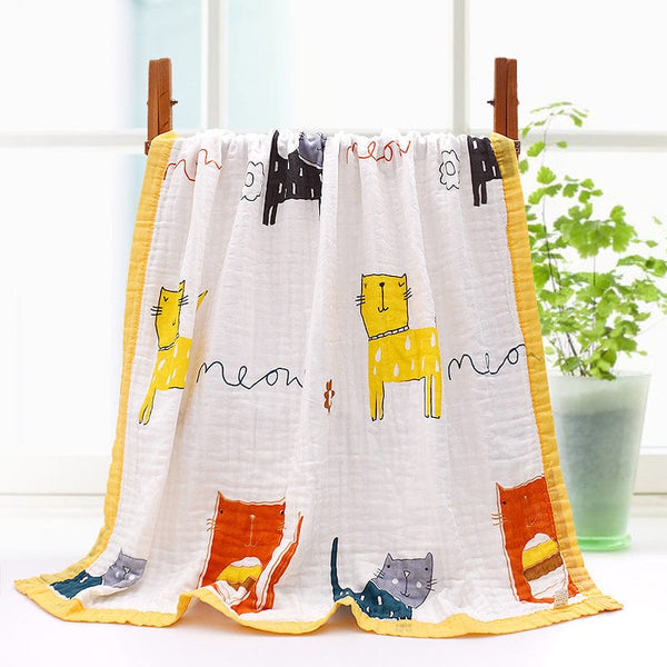 Cartoon Printed Baby Quilt: Soft 6-Layer Gauze Bath Towel